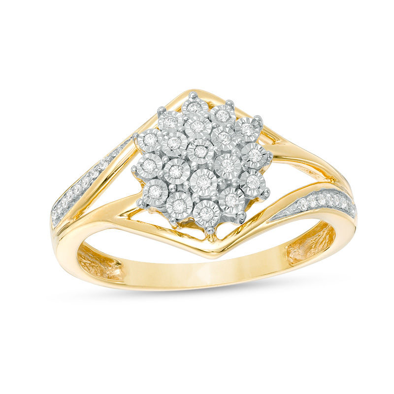 Main Image 1 of 1/10 CT. T.W. Multi-Diamond Flower Bypass Ring in 10K Gold