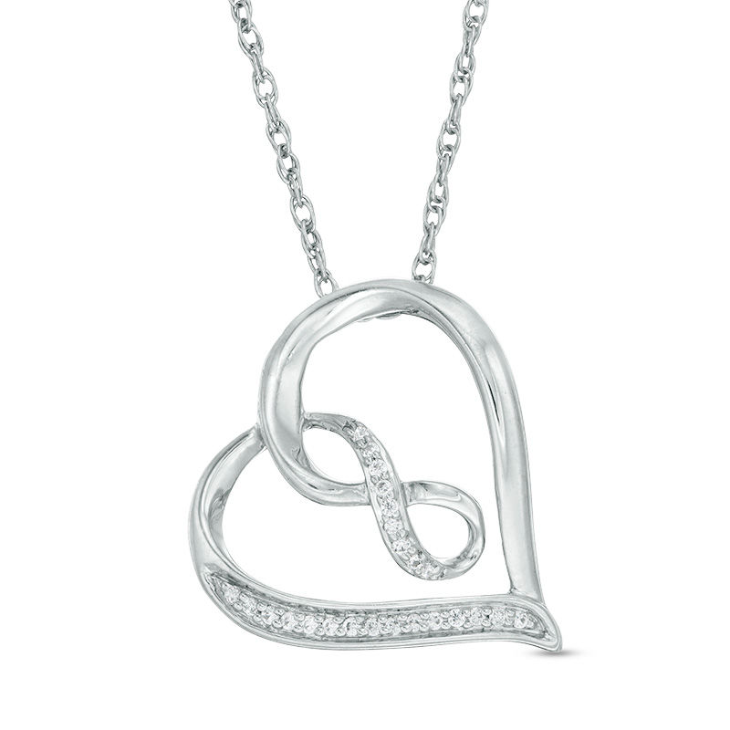 1/20 CT. T.W. Diamond Infinity Tilted Heart Pendant in 10K White Gold