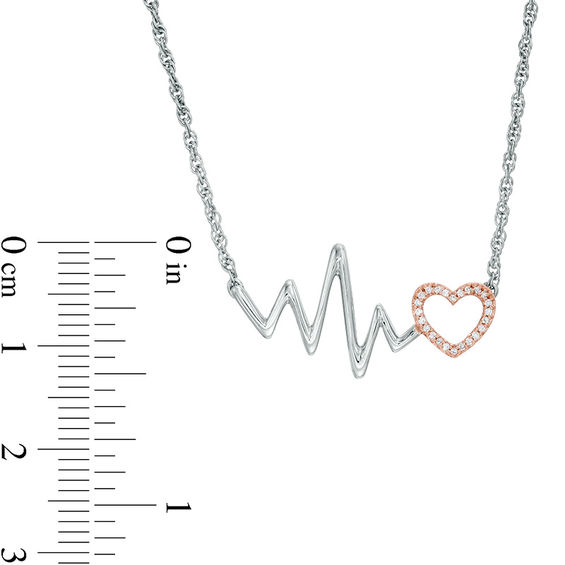 1/20 CT. T.w. Diamond Heartbeat and Heart Necklace in Sterling Silver and 10K Rose Gold - 17"