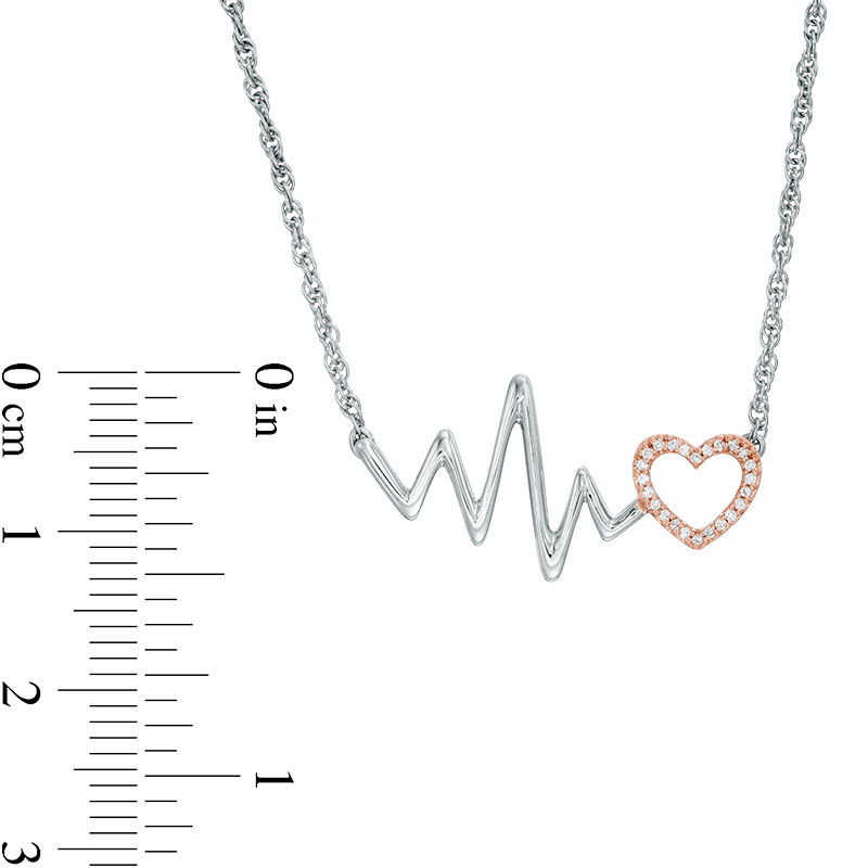 1/20 CT. T.W. Diamond Heartbeat and Heart Necklace in Sterling Silver and 10K Rose Gold - 17"