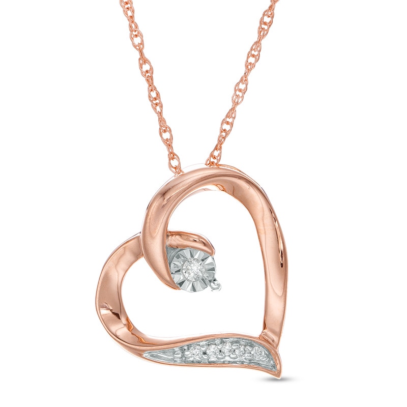 Main Image 1 of Diamond Accent Tilted Heart Pendant in 10K Rose Gold