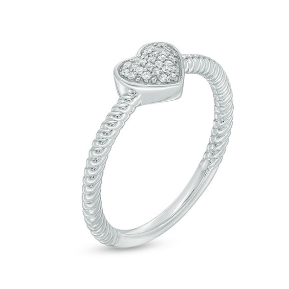 1/15 CT. T.w. Diamond Heart Rope Shank Ring in Sterling Silver