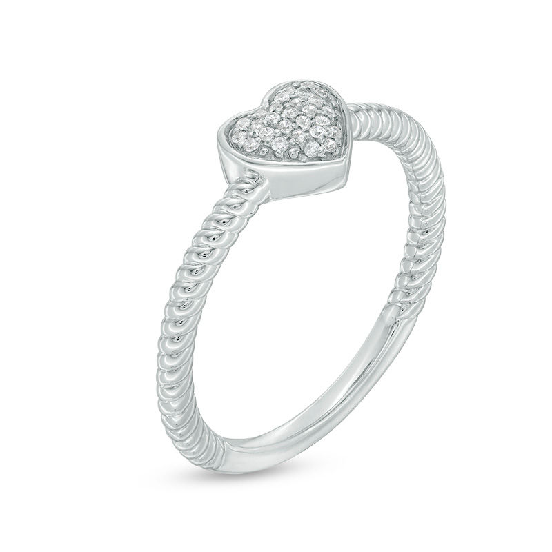 Main Image 2 of 1/15 CT. T.W. Diamond Heart Rope Shank Ring in Sterling Silver