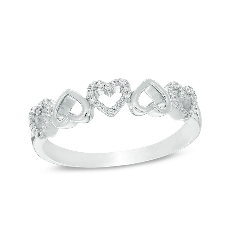 Main Image 1 of 1/10 CT. T.W. Diamond Alternating Hearts Band in Sterling Silver