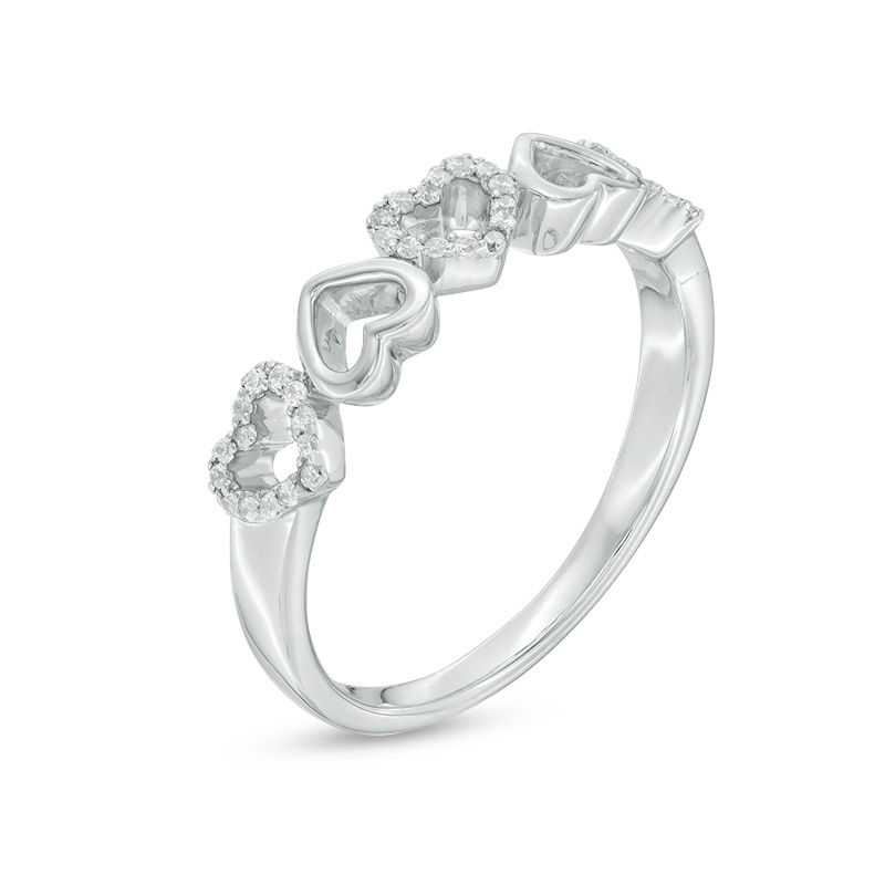 Main Image 2 of 1/10 CT. T.W. Diamond Alternating Hearts Band in Sterling Silver