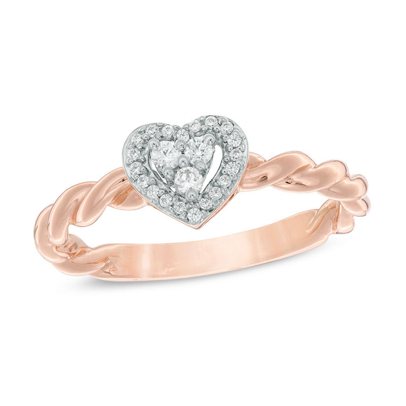 Main Image 1 of 1/10 CT. T.W. Diamond Heart Frame Twist Ring in 10K Rose Gold