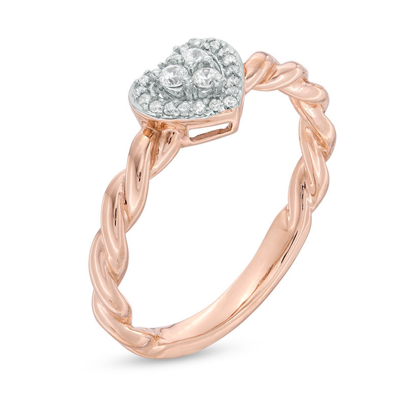 Main Image 2 of 1/10 CT. T.W. Diamond Heart Frame Twist Ring in 10K Rose Gold