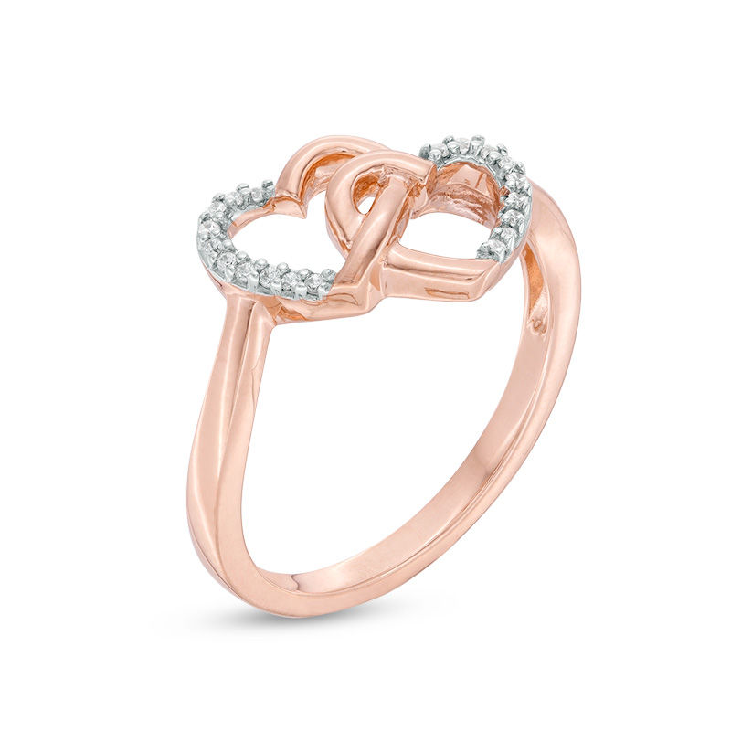 Main Image 2 of 1/15 CT. T.W. Diamond Interlocking Hearts Ring in 10K Rose Gold