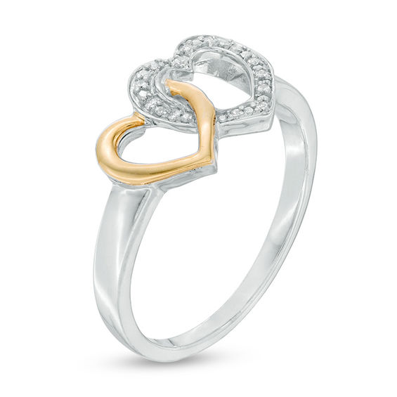1/20 CT. T.w. Diamond Interlocking Hearts Ring in Sterling Silver and 10K Gold
