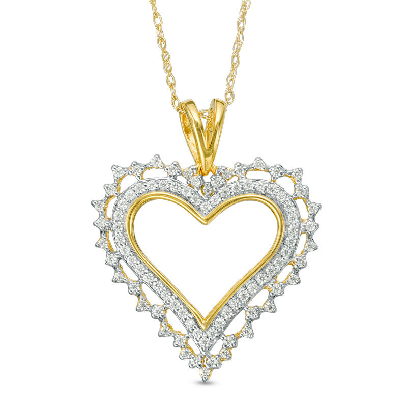 Main Image 1 of 1/4 CT. T.W. Diamond Scallop Heart Pendant in 10K Gold