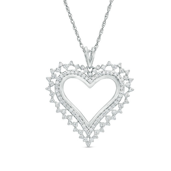 1/2 CT. T.w. Diamond Scallop Heart Pendant in 10K White Gold