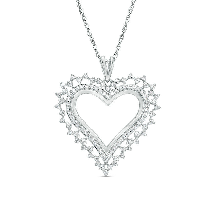 Main Image 1 of 1/2 CT. T.W. Diamond Scallop Heart Pendant in 10K White Gold