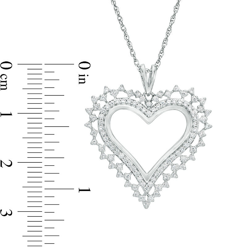 Main Image 2 of 1/2 CT. T.W. Diamond Scallop Heart Pendant in 10K White Gold
