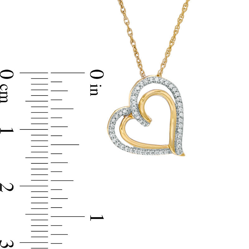 Main Image 2 of 1/10 CT. T.W. Diamond Tilted Double Heart Pendant in 10K Gold