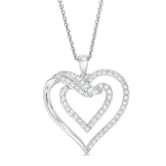 1/2 CT. T.w. Diamond Double Heart Pendant in Sterling Silver
