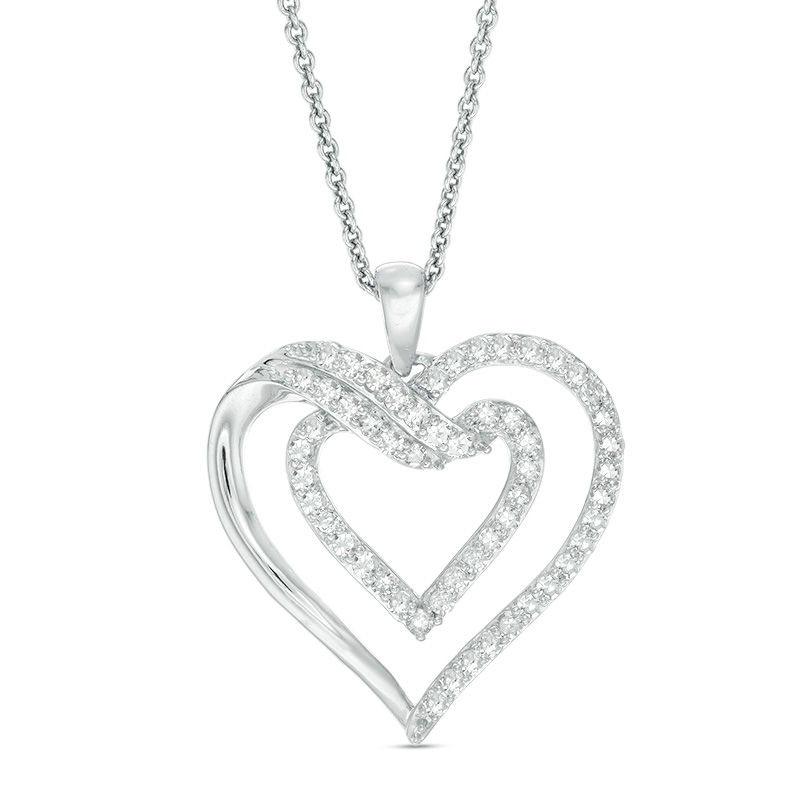 Main Image 1 of 1/2 CT. T.W. Diamond Double Heart Pendant in Sterling Silver