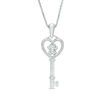 Thumbnail Image 0 of Diamond Accent Dog Paw Print Heart-Top Key Pendant in Sterling Silver