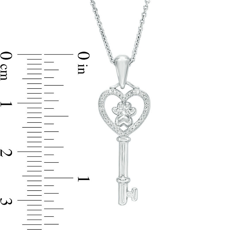 Diamond Accent Dog Paw Print Heart-Top Key Pendant in Sterling Silver