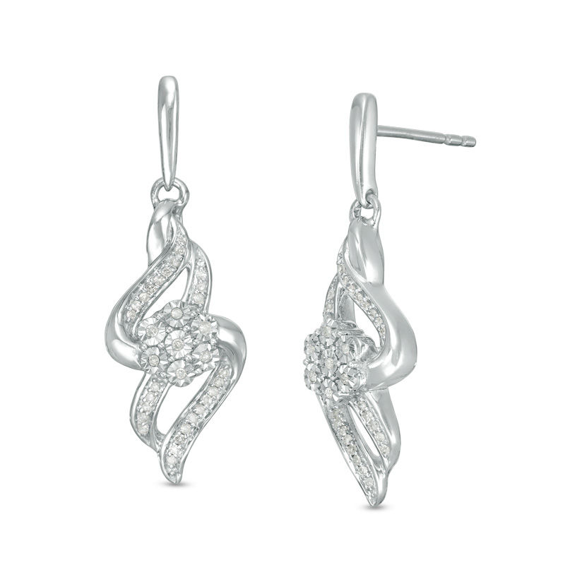 Main Image 1 of 1/6 CT. T.W. Composite Diamond Flame Drop Earrings in Sterling Silver