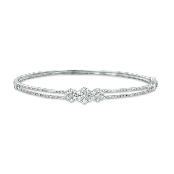 1 CT. T.w. Hexagon Multi-Diamond Three Stone Bangle in 10K White Gold