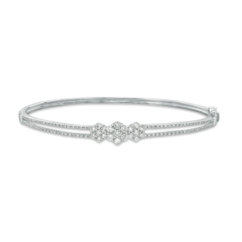 1 CT. T.W. Hexagon Multi-Diamond Three Stone Bangle in 10K White Gold