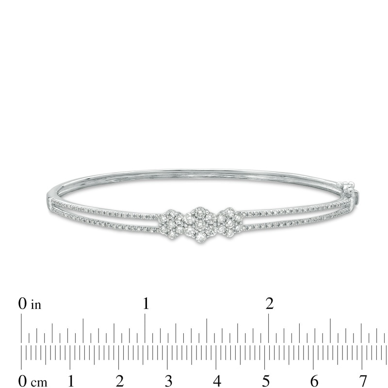 1 CT. T.W. Hexagon Multi-Diamond Three Stone Bangle in 10K White Gold