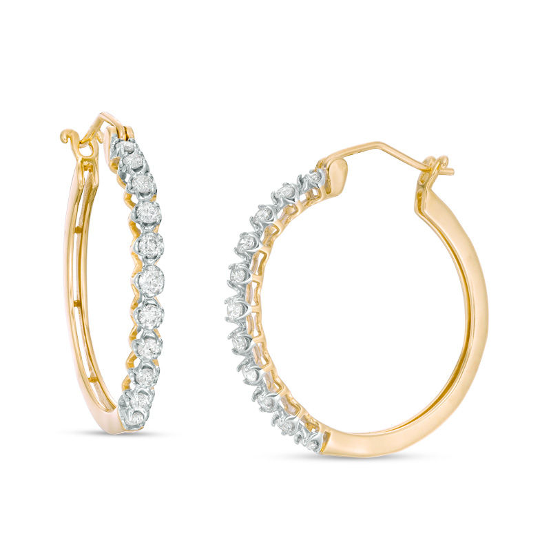 1/2 CT. T.W. Diamond Hoop Earrings in 10K Gold