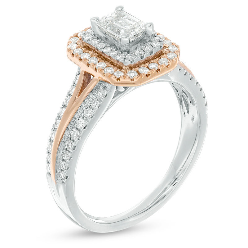 Main Image 2 of 1 CT. T.W. Emerald-Cut Diamond Double Frame Engagement Ring in 14K Two-Tone Gold