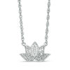 Thumbnail Image 1 of 1/15 CT. T.W. Diamond Lotus Flower with &quot;good karma&quot; Message Necklace in Sterling Silver - 17.5&quot;