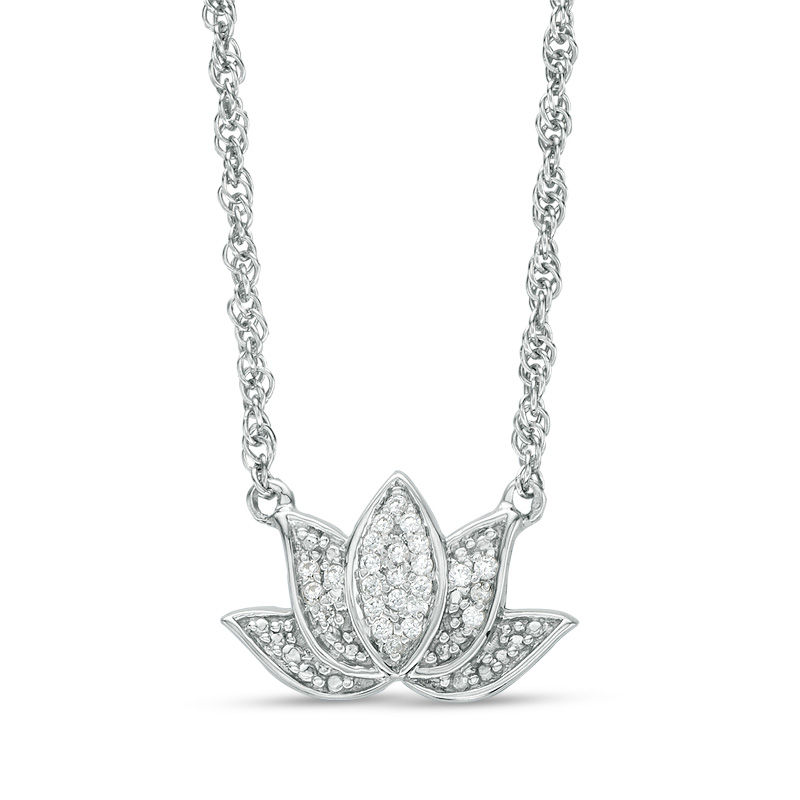 1/15 CT. T.W. Diamond Lotus Flower with "good karma" Message Necklace in Sterling Silver - 17.5"