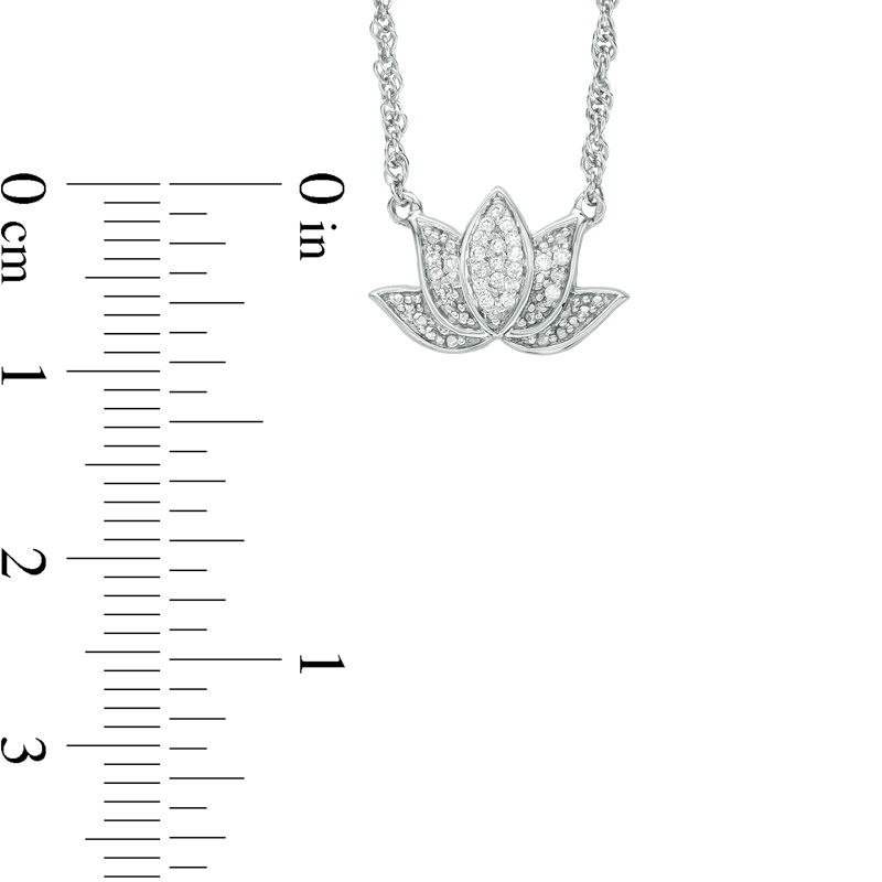 Main Image 3 of 1/15 CT. T.W. Diamond Lotus Flower with &quot;good karma&quot; Message Necklace in Sterling Silver - 17.5&quot;