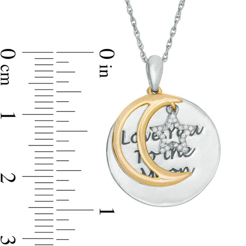 Main Image 3 of 1/20 CT. T.W. Diamond Crescent Moon and Star "Love" Message Pendant in Sterling Silver and 10K Gold