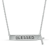 Thumbnail Image 1 of Diamond Accent "BLESSED" Bar and Cross Charm Necklace in Sterling Silver - 17"