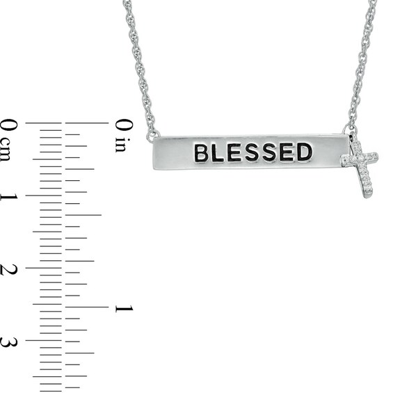 Diamond Accent "Blessed" Bar and Cross Charm Necklace in Sterling Silver - 17"