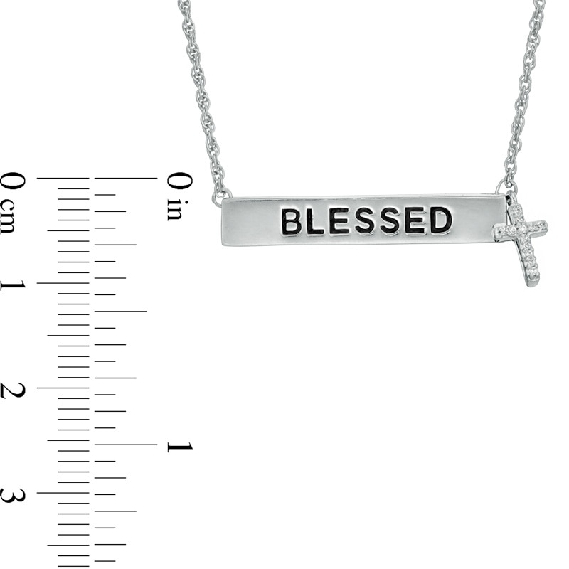 Main Image 2 of Diamond Accent "BLESSED" Bar and Cross Charm Necklace in Sterling Silver - 17"