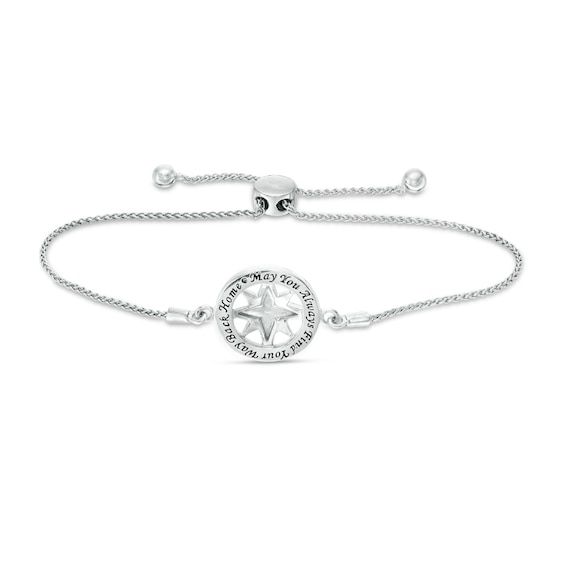 1/20 CT. T.w. Diamond Compass "Home" Message Bolo Bracelet in Sterling Silver - 9.5"