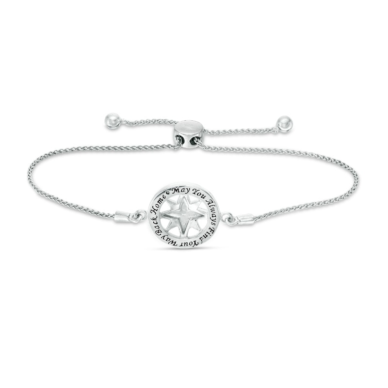 Main Image 2 of 1/20 CT. T.W. Diamond Compass "Home" Message Bolo Bracelet in Sterling Silver - 9.5"