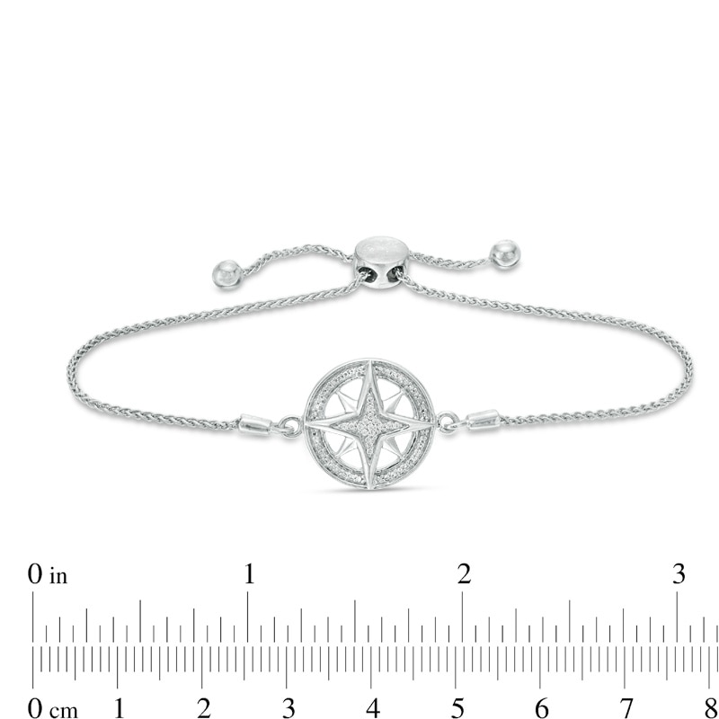 Main Image 3 of 1/20 CT. T.W. Diamond Compass "Home" Message Bolo Bracelet in Sterling Silver - 9.5"