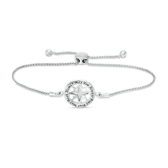 1/20 CT. T.w. Diamond Compass "Home" Message Bolo Bracelet in Sterling Silver - 9.5"
