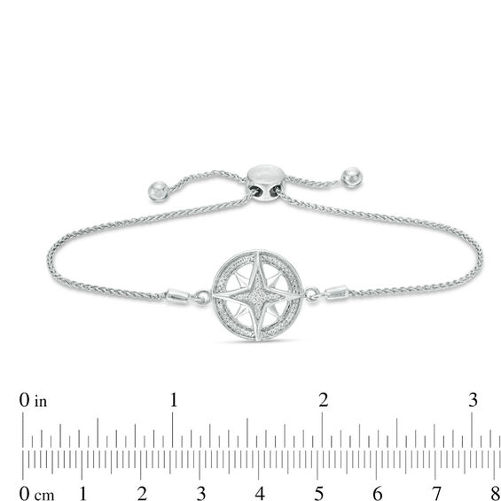 1/20 CT. T.w. Diamond Compass "Home" Message Bolo Bracelet in Sterling Silver - 9.5"