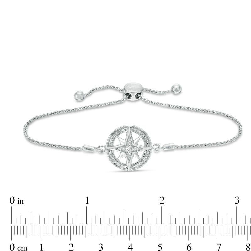 1/20 CT. T.W. Diamond Compass "Home" Message Bolo Bracelet in Sterling Silver - 9.5"