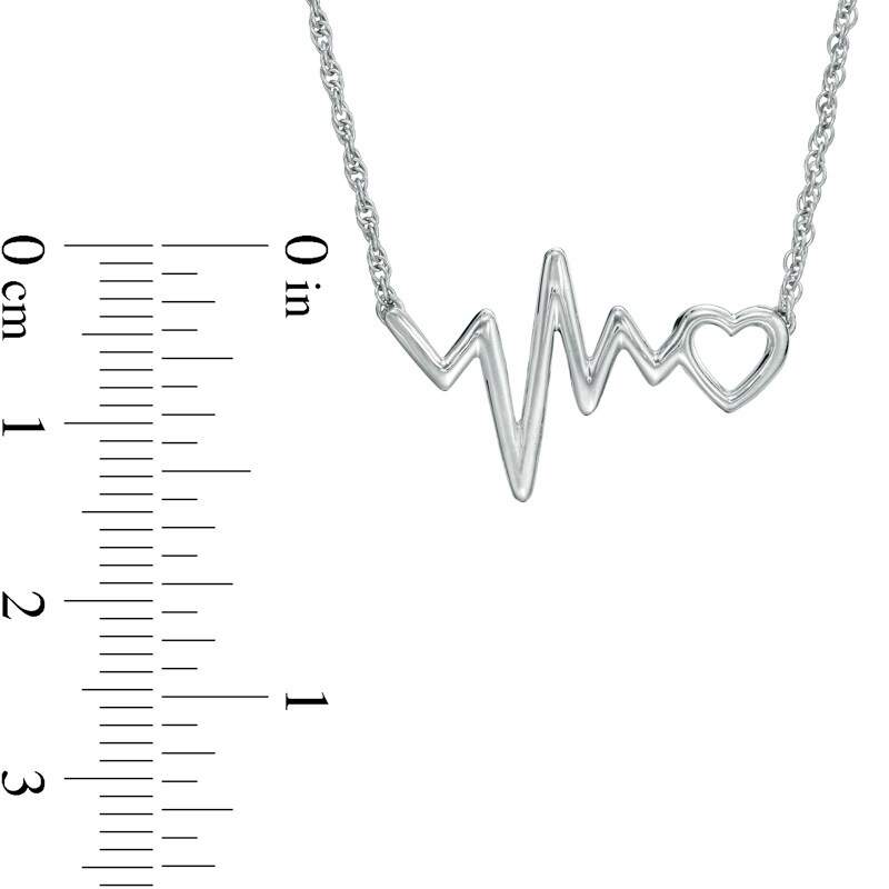 Main Image 2 of Heart and Heartbeat Necklace in Sterling Silver - 17"