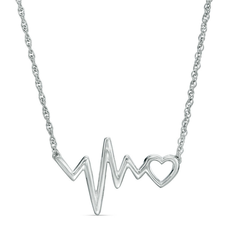 Heart and Heartbeat Necklace in Sterling Silver - 17"