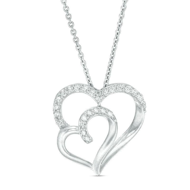 1/4 CT. T.W. Diamond Double Heart Pendant in Sterling Silver | Zales