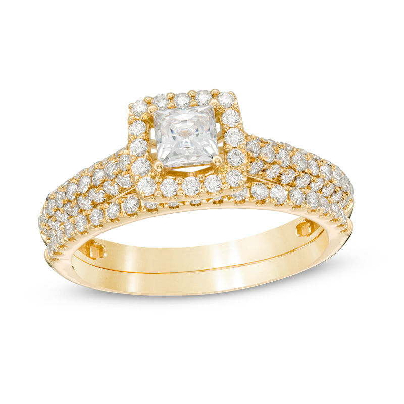 Main Image 1 of 1 CT. T.W. Certified Princess-Cut Diamond Frame Bridal Set in 14K Gold (I/I1)