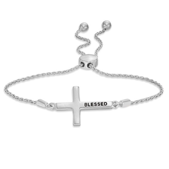 1/10 CT. T.w. Diamond Sideways Cross Bolo Bracelet in Sterling Silver (1 Line) - 9.5"