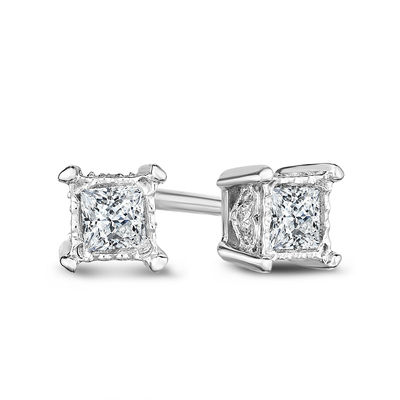 1 5 Ct T W Princess Cut Diamond Solitaire Stud Earrings In 14k