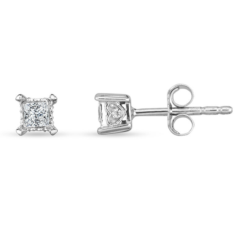 1/5 CT. T.W. Princess-Cut Diamond Solitaire Stud Earrings in 14K White ...