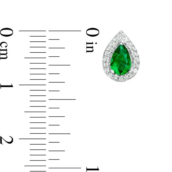 Pear-Shaped Lab-Created Emerald and 1/6 CT. T.w. Diamond Frame Stud Earrings in 10K White Gold