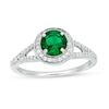 Thumbnail Image 1 of 6.0mm Lab-Created Emerald and 1/3 CT. T.W. Diamond Frame Split Shank Ring in 10K White Gold